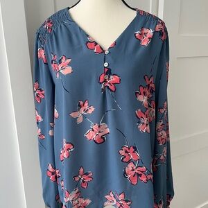 Zac & Rachel Blue & Pink Floral Blouse | Size Medium